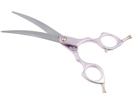 Jargem Asian Style Light Curved Scissors 6.5" – Ultra-Light Red Blades for Precision Styling