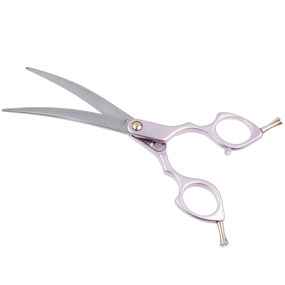 Jargem Asian Style Light Curved Scissors 6.5" – Ultra-Light Red Blades for Precision Styling