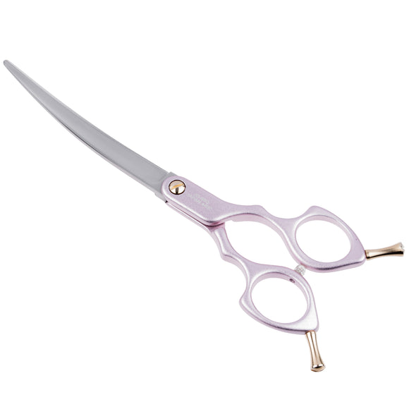 Jargem Asian Style Light Curved Scissors 6.5" – Ultra-Light Red Blades for Precision Styling