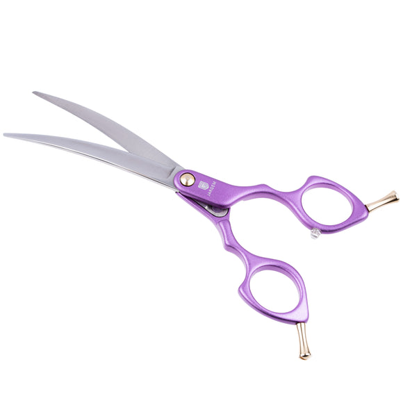 Jargem Asian Style Light Curved Scissors 6.5" – Ultra-Light Red Blades for Precision Styling