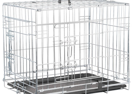 Flamingo Keo Silver Metal Dog Cage – Sturdy Small Crate with Secure Latch, 43x63x49cm
