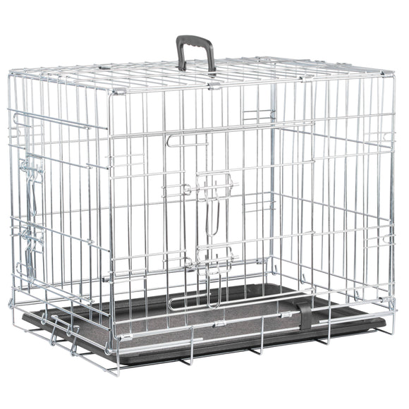 Flamingo Keo Silver Metal Dog Cage – Sturdy Small Crate with Secure Latch, 43x63x49cm