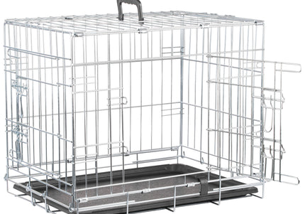 Flamingo Keo Silver Metal Dog Cage – Sturdy Small Crate with Secure Latch, 43x63x49cm