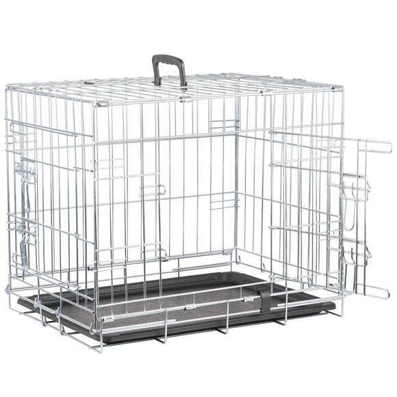 Flamingo Keo Silver Metal Dog Cage – Sturdy Small Crate with Secure Latch, 43x63x49cm