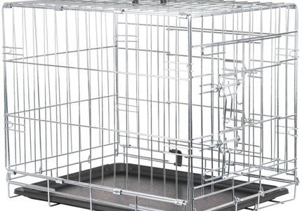 Flamingo Keo Silver Metal Dog Cage – Sturdy Small Crate with Secure Latch, 43x63x49cm