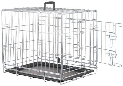 Flamingo Keo Silver Metal Dog Cage – Sturdy Small Crate with Secure Latch, 43x63x49cm