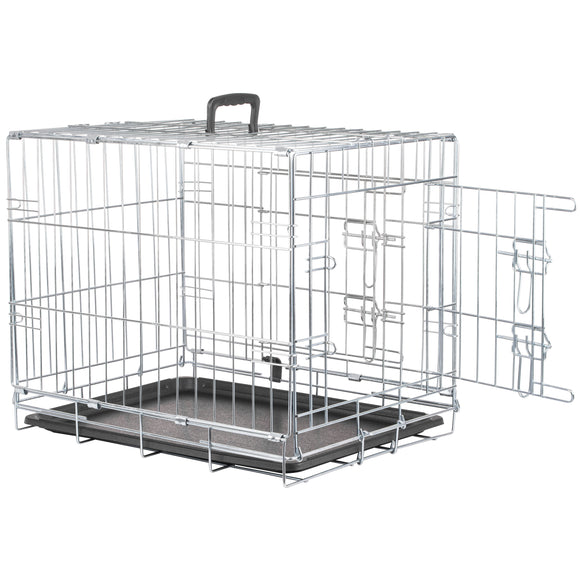 Flamingo Keo Silver Metal Dog Cage – Sturdy Small Crate with Secure Latch, 43x63x49cm