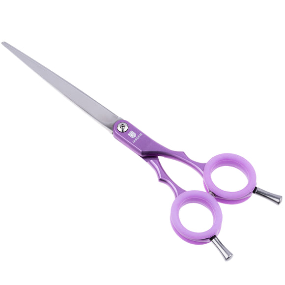Jargem Asian Style Light Straight Scissors 6.5" – Ultra-Light, Colored Rings, Purple Finish