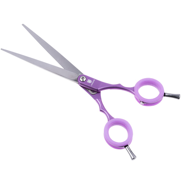 Jargem Asian Style Light Straight Scissors 6.5" – Ultra-Light, Colored Rings, Purple Finish