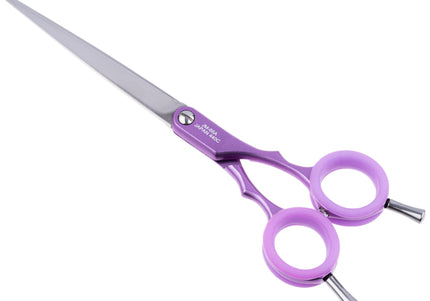 Jargem Asian Style Light Straight Scissors 6.5" – Ultra-Light, Colored Rings, Purple Finish