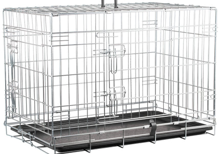 Flamingo Keo Silver Metal Dog Cage Medium – Secure Durable Crate, 47x77x54cm