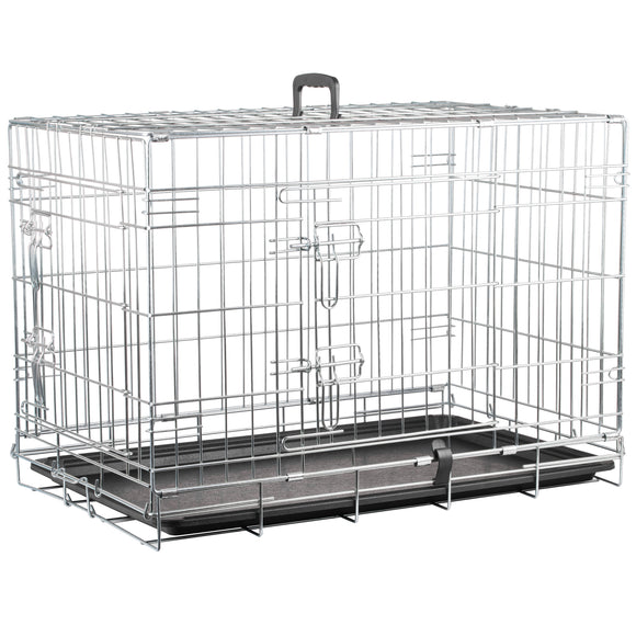 Flamingo Keo Silver Metal Dog Cage Medium – Secure Durable Crate, 47x77x54cm