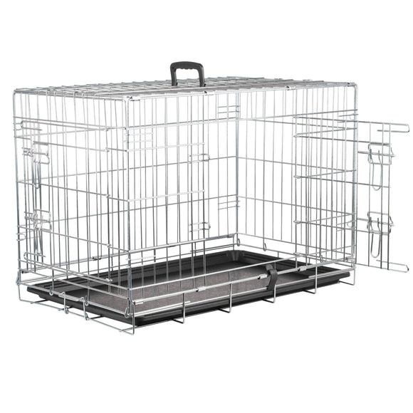 Flamingo Keo Silver Metal Dog Cage Medium – Secure Durable Crate, 47x77x54cm