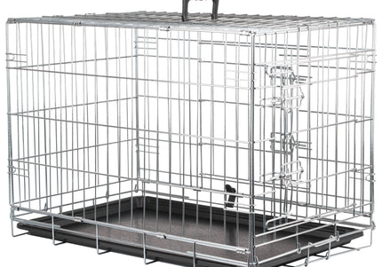 Flamingo Keo Silver Metal Dog Cage Medium – Secure Durable Crate, 47x77x54cm