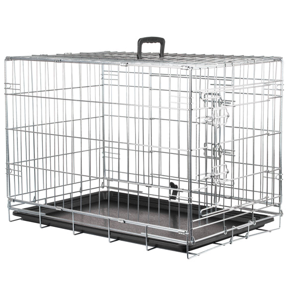 Flamingo Keo Silver Metal Dog Cage Medium – Secure Durable Crate, 47x77x54cm