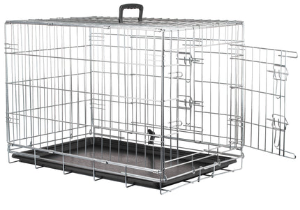 Flamingo Keo Silver Metal Dog Cage Medium – Secure Durable Crate, 47x77x54cm