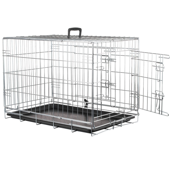 Flamingo Keo Silver Metal Dog Cage Medium – Secure Durable Crate, 47x77x54cm