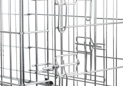 Flamingo Keo Silver Metal Dog Cage Medium – Secure Durable Crate, 47x77x54cm