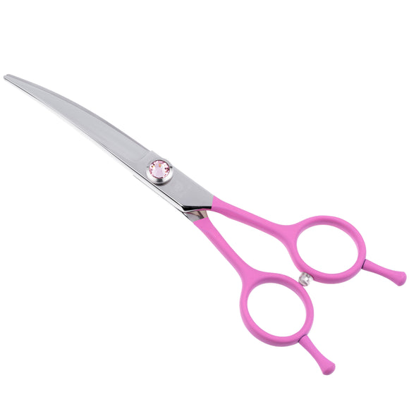 Jargem Pink Curved Grooming Scissors 6 Inch – Decorative Screw, Precision Cutting