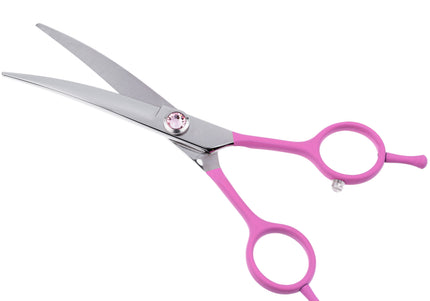 Jargem Pink Curved Grooming Scissors 6 Inch – Decorative Screw, Precision Cutting