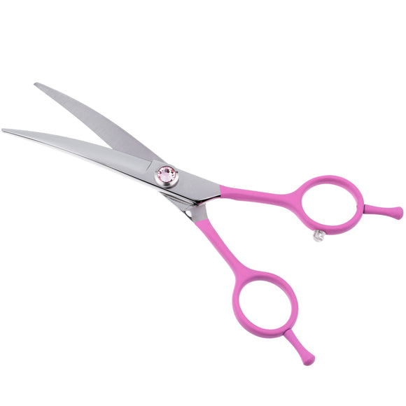 Jargem Pink Curved Grooming Scissors 6 Inch – Decorative Screw, Precision Cutting
