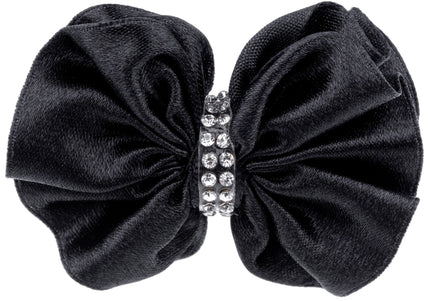 Blovi Bow Premium Satin Grooming Bow – Black with Zircon Accents, Elegant Finish