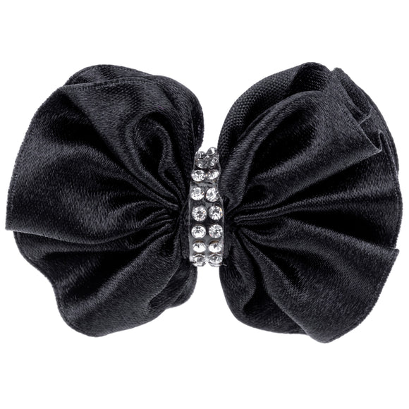 Blovi Bow Premium Satin Grooming Bow – Black with Zircon Accents, Elegant Finish