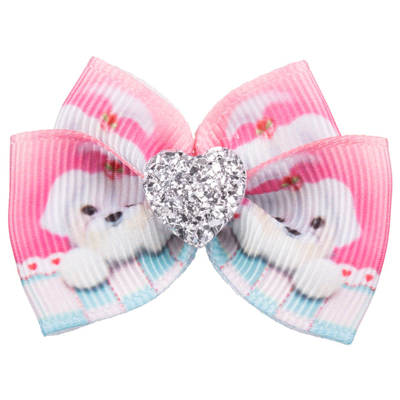 Blovi Bow Glamour Maltese Bow – Decorative Satin Ribbon with Silver Heart Accent