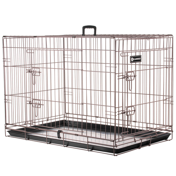 Flamingo Ebo Taupe Metal Dog Cage – Large Size, Sturdy Secure Design, 56x92x64cm
