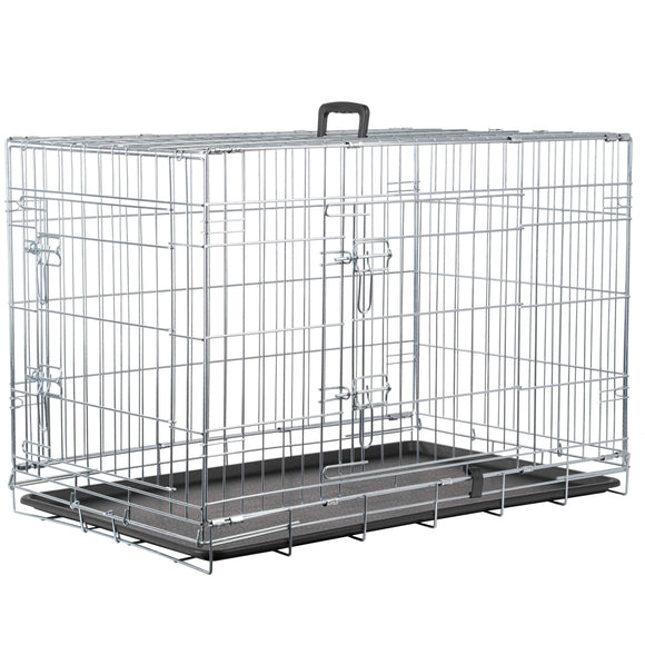 Flamingo Keo Silver Metal Dog Cage – Large, Durable Secure Crate with Easy Access Doors