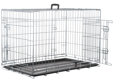 Flamingo Keo Silver Metal Dog Cage – Large, Durable Secure Crate with Easy Access Doors