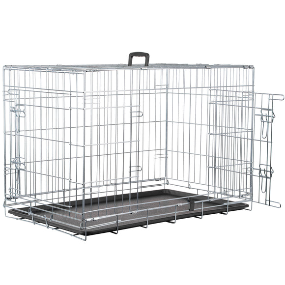 Flamingo Keo Silver Metal Dog Cage – Large, Durable Secure Crate with Easy Access Doors