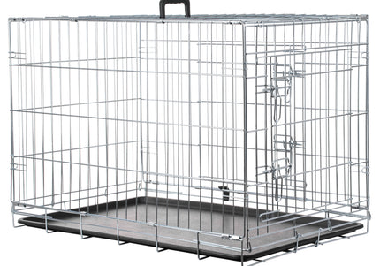 Flamingo Keo Silver Metal Dog Cage – Large, Durable Secure Crate with Easy Access Doors