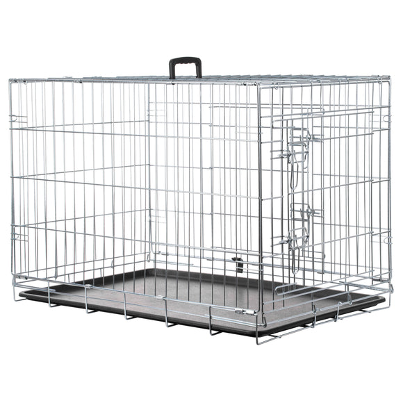 Flamingo Keo Silver Metal Dog Cage – Large, Durable Secure Crate with Easy Access Doors