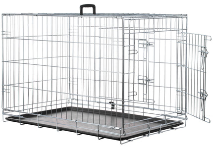 Flamingo Keo Silver Metal Dog Cage – Large, Durable Secure Crate with Easy Access Doors