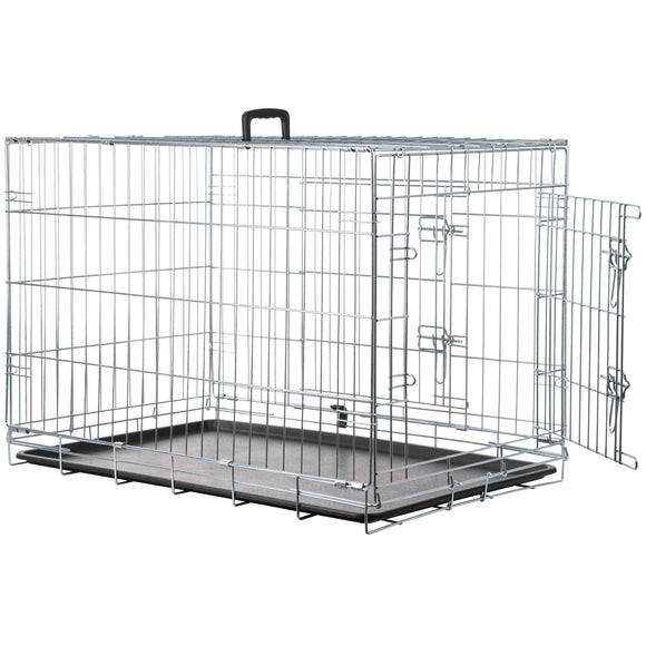 Flamingo Keo Silver Metal Dog Cage – Large, Durable Secure Crate with Easy Access Doors