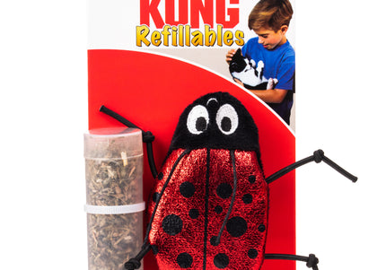 KONG Cat Refillables Catnip Ladybug – Shiny Plush Toy with Refillable Catnip Pouch