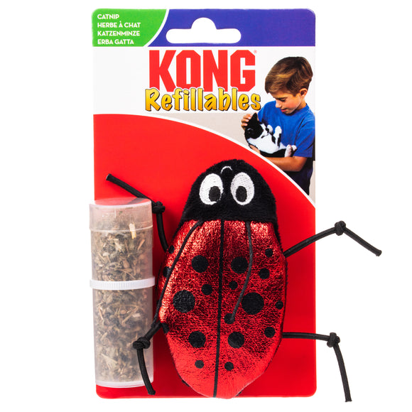 KONG Cat Refillables Catnip Ladybug – Shiny Plush Toy with Refillable Catnip Pouch