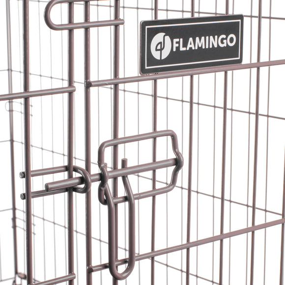 Flamingo Ebo Taupe Metal Dog Cage XL – Sturdy Spacious Crate with Secure Latch, 70x109x77cm
