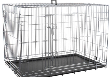 Flamingo Keo Silver Metal Dog Cage XL – Spacious Durable Crate with Secure Double Doors