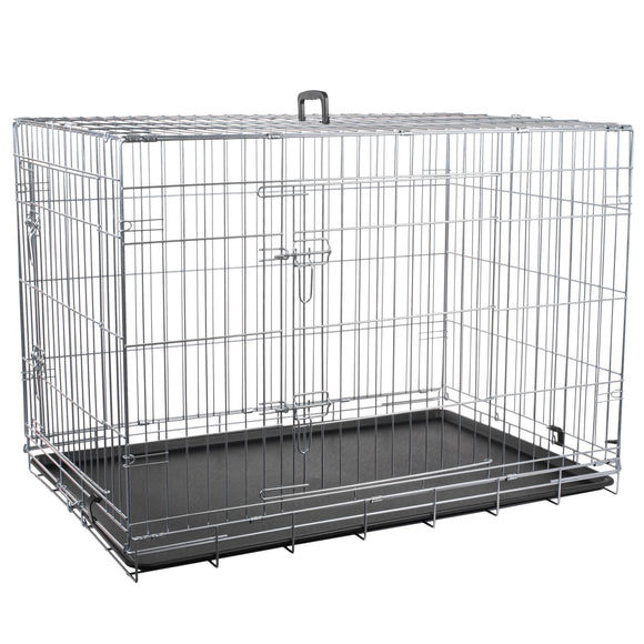 Flamingo Keo Silver Metal Dog Cage XL – Spacious Durable Crate with Secure Double Doors