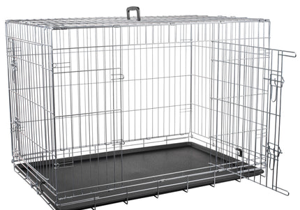 Flamingo Keo Silver Metal Dog Cage XL – Spacious Durable Crate with Secure Double Doors