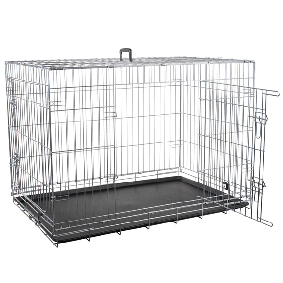 Flamingo Keo Silver Metal Dog Cage XL – Spacious Durable Crate with Secure Double Doors