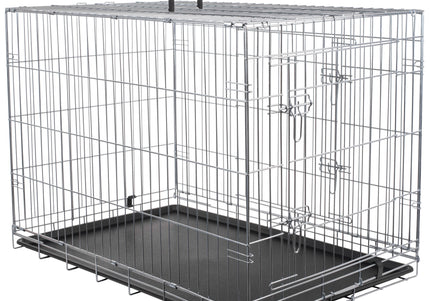 Flamingo Keo Silver Metal Dog Cage XXL – Sturdy Spacious Crate with Secure Latch, 76x120x82cm