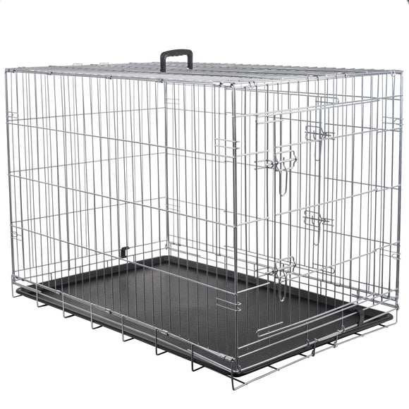 Flamingo Keo Silver Metal Dog Cage XXL – Sturdy Spacious Crate with Secure Latch, 76x120x82cm