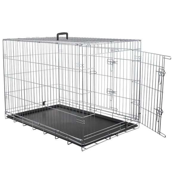 Flamingo Keo Silver Metal Dog Cage XL – Spacious Durable Crate with Secure Double Doors