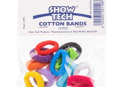 Show Tech Cotton Grooming Bands – Medium Size, Mixed Colors, 12 Pack