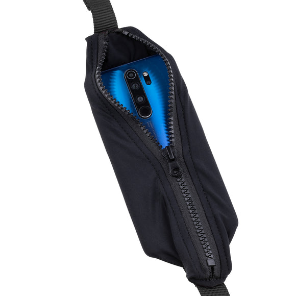 Flamingo Kayga Black Nylon Leash – Dual Handles, Elastic Pouch, 160cm x 25mm Durable Design