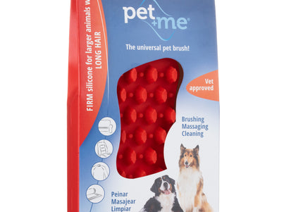 Pet+Me Firm Silicone Brush Red – Thick Bristles for Long Hair and Dense Undercoat Grooming