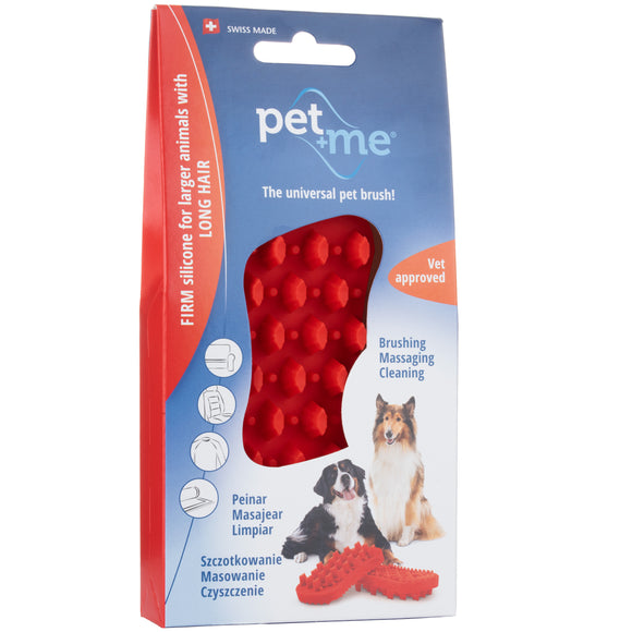 Pet+Me Firm Silicone Brush Red – Thick Bristles for Long Hair and Dense Undercoat Grooming